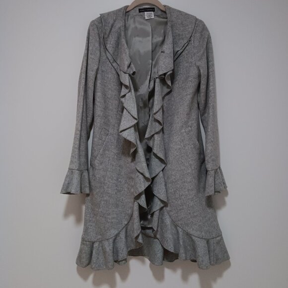 Franco Mirabelli Wool coat with ruffles - Sz 6 - Picture 1 of 5